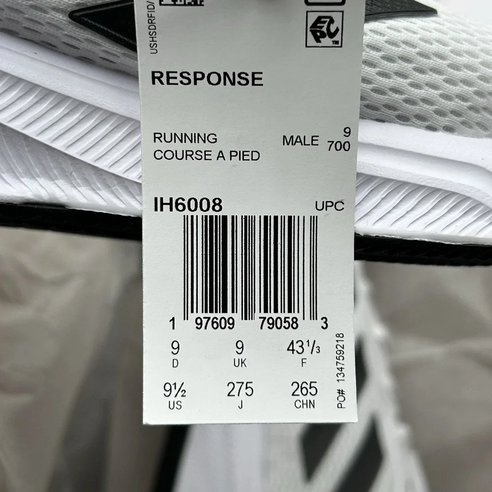 adidas‎ Mens Response Running Shoes Size 9.5 White-Black Lace up Sneakers IH6008